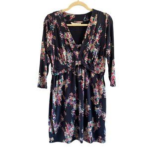 Boden Blue Floral V Neck 3/4 Sleeve Jersey Tunic Mini Dress 10